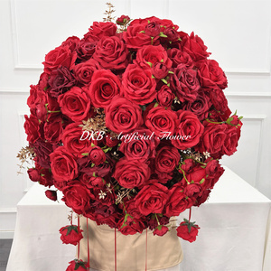 ดอกไม้ประดิษฐ์สำหรับตกแต่งงานแต่งงาน ลูกบอลดอกไม้ประดับงานแต่งงาน ลูกบอลดอกไม้ผ้าไหมสีแดง - Product Image 4