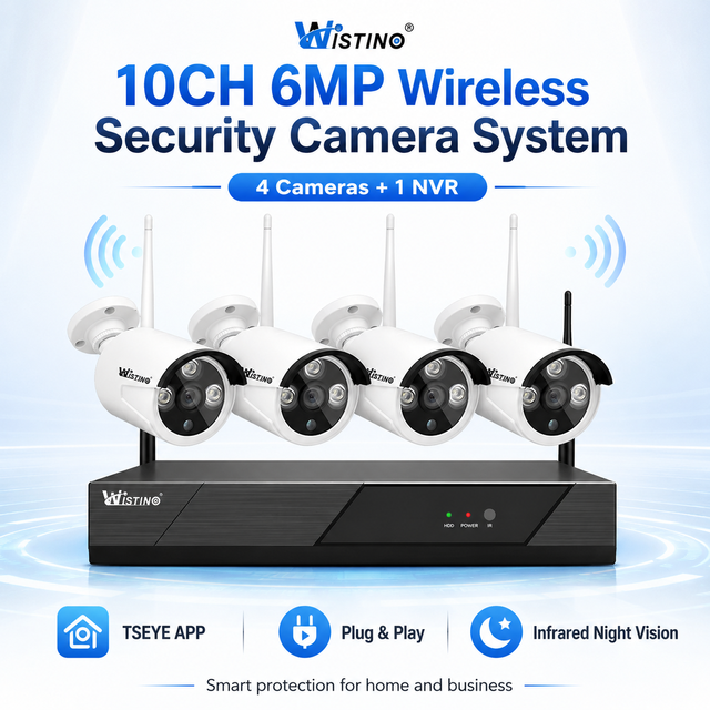 Wistino 4CH Wireless NVR 6MP Surveillance System Smart Home WiFi Kit Camera Video Security Outdoor CCTV System