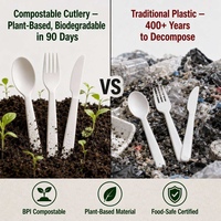 Ustensiles jetables en bagasse biodégradables en pulpe de canne à sucre – Fourchette, cuillère, couteau – Couverts écologiques pour restaurants – Vente en gros