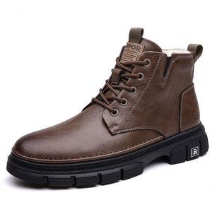 Bottes d'hiver en cuir pour hommes, tendance, style motard, chaudes, en coton, pour le travail, livraison directe - Product Image 5
