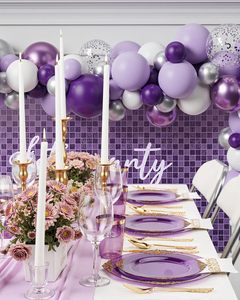 350PCS Purple Plastic Dinnerware Sets for 50 Guests Includes100 <strong>Disposable</strong> <strong>Plates</strong> 150 Gold Silverware 50 Cups 50 Napkins - Product Image 6