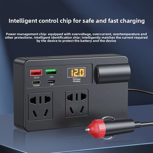 Inversor de Corriente para Automóvil de 12V 24V a 110V 220V, Adaptador Convertidor de Voltaje Portátil con Enchufe para Inversor de Corriente Multifuncional - Product Image 5