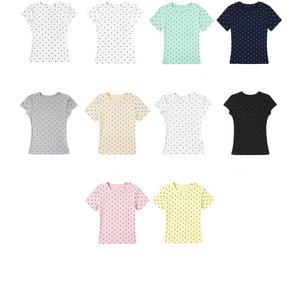 RUICHI T-shirt femme 230GSM à pois, coupe ajustée, manches courtes, col rond, élégant et décontracté - Product Image 1