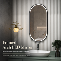 Miroir LED ovale moderne et populaire à éclairage frontal, 3 couleurs, à intensité variable, anti-buée, avec affichage de l'heure, miroir de salle de bain mural réglable