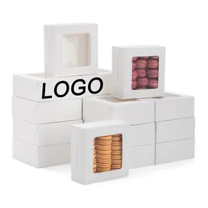 Venta al por mayor patrón personalizado decoración blanco reciclable plegable cuadrado galleta pan macarons suizo rollo pastel caja paquete