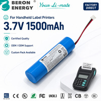 Paket Baterai Lithium Ion 3.7V 1500mAh 18650, Baterai Li-ion Isi Ulang Kecil dengan Konektor Kabel untuk Printer Label Genggam OEM