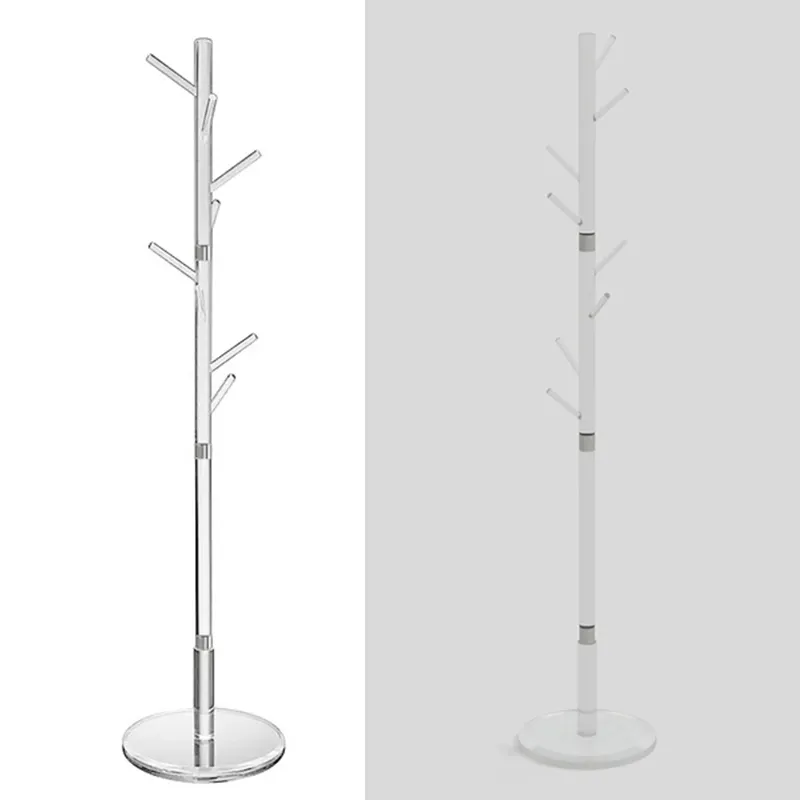 Perchero de acrílico transparente independiente con 8 ganchos Soporte de tela Lucite Percha de árbol con ganchos para ropa Perchero para abrigos