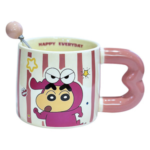 Crayon Shin-Chan <b>Ceramic</b> <b>Mug</b> with Lid Attractive Cartoon Design for Office Home Use for Couples Girls' Breakfast Evening Drink - Product Image 5