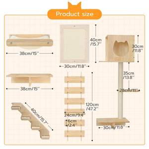 رفوف متينة لتسلق القطط مجموعة أثاث حائطية للقطط مجموعة ألعاب منزلية أرجوحة معلقة رفوف خشبية مخصصة للحائط للقطط - Product Image 3