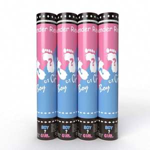 Canon à confettis et poudre pour révélation du sexe de bébé, fournitures de fête de naissance, bâtons de confettis et poudre fumigène 30cm bleu rose - Product Image 1