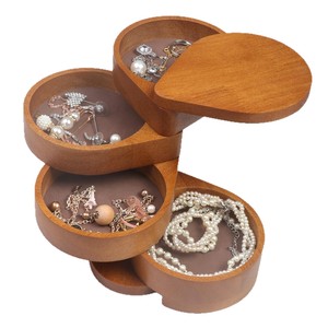 Portable 4 Layer Rotating Wooden Jewelry Storage <b>Box</b> Solid Wood Travel Organizer For Rings Necklaces <b>Earrings</b> Jewelry <b>Box</b> - Product Image 1
