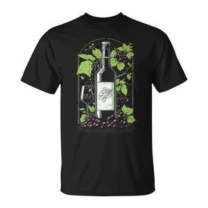 Camiseta premium Wine And Grapes para adultos, unisex, diseño gráfico negro - Product Image 1