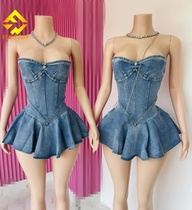 Nuovi Arrivi: Abito Corto Estivo da Donna, Sexy Mini Abito Elasticizzato Senza Maniche, Vestito in Denim a Tubo - Product Image 1
