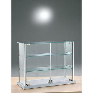 Vitrina Moderna de Mostrador 65x25x50cm, Marco de Aluminio Gris Claro, Puertas con Cerradura de Vidrio Templado, Estantes Ajustables - Product Image 1