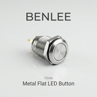 BENLEE Sakelar Tombol Tekan Logam Berlampu LED Kepala Datar 12mm - Baja Tahan Karat Tipe Momentary