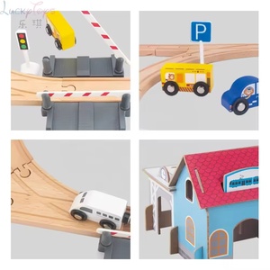 Happy Earth - Ensemble de <span class=keywords><strong>rails</strong></span> de train en bois pour tout-petits, jouets éducatifs de construction, voitures de slot, course d'aventure, apprentissage précoce créatif, 65 pièces - Product Image 4