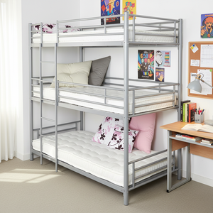 Lit superposé scolaire à trois couchages, mobilier moderne, robuste et durable, structure en métal, avec échelle, pour <span class=keywords><strong>3</strong></span> personnes, certifié CE - Product Image 2