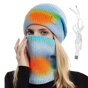 USB Heated Hat Scarf Set 2 In 1 Winter Warm Scarf Knitted Hat Scarf Men Women Winter Neck Warmer Hat For Indoor And Outdoor