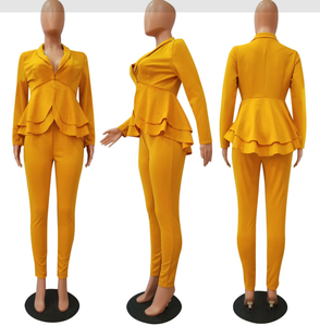 Ensemble deux pièces pour femmes, élégant, nouveau, uni, fin, col en V, tricot, bouton, formel, professionnel, bord festonné, pour le travail - Product Image 5