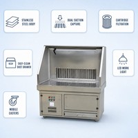 Table de travail industrielle en acier inoxydable avec aspiration descendante pour l'extraction des fumées de soudage, le ponçage, le polissage et la collecte des poussières
