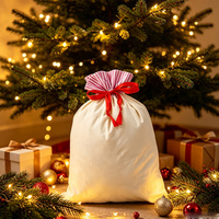 Sac cadeau de Noël en toile réutilisable à rayures avec cordon de serrage, personnalisable avec nom, sac du Père Noël avec nœud en ruban rouge, vente en gros