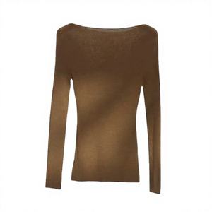 Camiseta de Manga Larga para Mujer, 100% Lana Merino, Cuello Redondo, Corte Ajustado, Transpirable, Anti-Pilling, Tejido Liso Teñido - Product Image 4