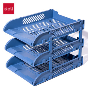 Deli Three Layer File Tray Plastic File Holder Office Desk Organizer Blue 9217ES - Product Image 1