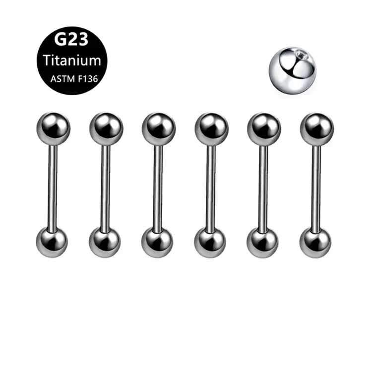 YICAI G23 Titanio Multi Tamaño 6MM-40MM Barbell Pezón Anillos Barra recta Barbell Ceja Industrial Lengua recta Piercing