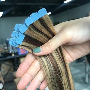 Extensiones de <span class=keywords><strong>Cabello</strong></span> Adhesivas Marrón <span class=keywords><strong>Rubio</strong></span>, <span class=keywords><strong>Cabello</strong></span> Humano Sin Costuras de 22 Pulgadas, Color Mixto P4-27 #   613 #   Extensiones de <span class=keywords><strong>Cabello</strong></span> Humano Real con Cinta Adhesiva - Product Image 4