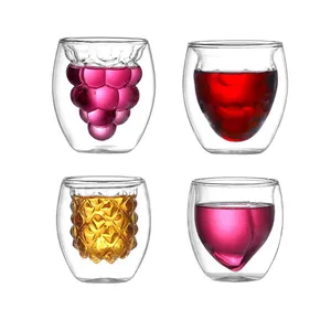 Tùy chỉnh 3D trái cây hình đôi tường Glass Tumbler cho hộ gia đình cao Borosilicate Glass cup với logo