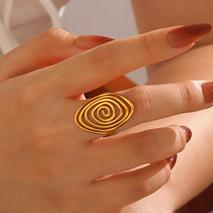 Bague rotative en acier inoxydable, design simple et tendance, motif spirale, ligne géométrique, pour femme - Product Image 1
