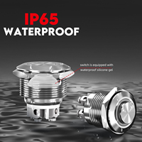 Interruptor de Botón Metálico Impermeable IP65 de 12 mm con Luz LED de Alimentación, Interruptor de Acero Inoxidable de 5 V, 12 V, 24 V, 220 V