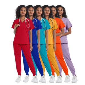 Logo etiqueta personalizada tela de gama alta Unisex azul marino elástico médico uniforme conjuntos - Product Image 2