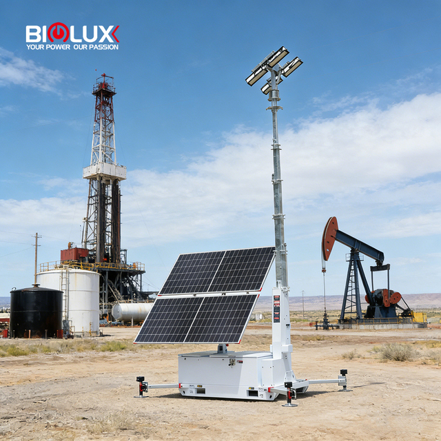Mobile Solar Power Lighting Tower 9M Telescopic Mast Electric Lifting 4*100W LED Lights for Construction Lighting Solution