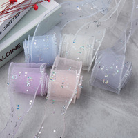 Pita Tulle Iridescent Laser Print 2 Inci 5cm dengan Hiasan Kulit Model Ekor Ikan Gaya Jepang, Loop Kecil untuk DIY Hiasan Rambut, Sepatu, dan Bunga