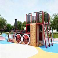 Train à vapeur rétro non motorisé, équipement de jeux pour enfants, tuyau galvanisé à chaud avec structure d'escalade pour parc et complexe hôtelier