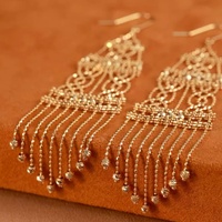 Joyería India 18K oro personalidad encaje oro gota pendientes peso pesado exótico largo borla candelabro pendientes