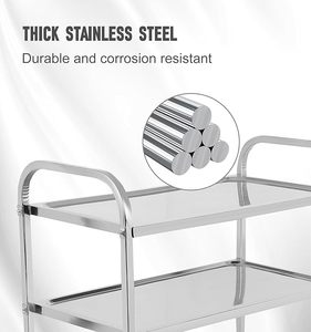 Chariot utilitaire robuste à 2 niveaux en acier inoxydable, table de travail <span class=keywords><strong>pour</strong></span> cuisine commerciale, chariot de service avec roues <span class=keywords><strong>pour</strong></span> restaurant, café, laboratoire - Product Image 5