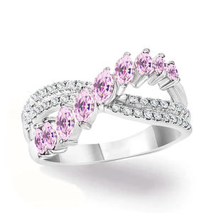 Anello da Donna T0563 in Oro Bianco con Diamanti e Zaffiri Laterali, Diamanti Naturali Taglio Marquise, Gioiello di Fidanzamento - Product Image 2