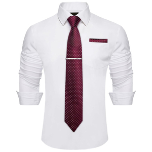 Camisas formales elásticas lisas de algodón <span class=keywords><strong>antiarrugas</strong></span> OEM de fábrica para hombre con corbata - Product Image 2