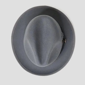 Chapeau Fedora unisexe en laine gris à large bord avec ruban noir, formel et décontracté, printemps automne, adulte 56-58CM - Product Image 2