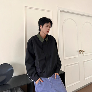 Veste à revers colorée pour hommes, gris et noir, coupe ample, décontractée, printemps-automne, vêtements pour jeunes - Product Image 1
