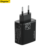 Chargeurs européens noirs en gros, charge rapide 25W, chargeur super rapide, adaptateur secteur USB Type C PD pour iPhone et Android