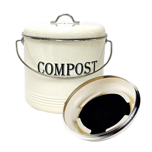 Kitchen Counter top Metal Steel Food Waste Compost Pail Composting Recycle Bin Recycling Caddy with charcoal filter