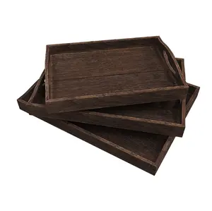 Color-fired paulownia wood to make old rectangular tea plate set solid wood hotel dim sum fruit plate