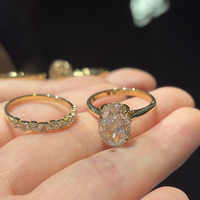 Bague de fiançailles empilable vintage personnalisée en or jaune 18K 14K, alliance éternité, diamant de laboratoire taille ovale certifié IGI, ensemble nuptial
