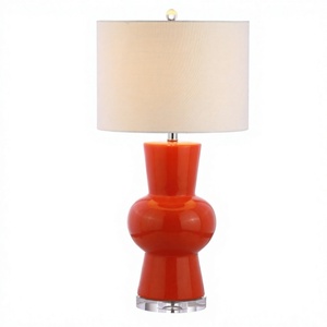 Lampe de table en céramique rouge avec base en marbre pour hall d'hôtel, chambre d'hôtel, salon, chambre à coucher - Product Image 1