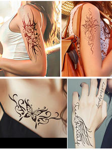 Base de plante 3D noir <span class=keywords><strong>fleur</strong></span> Rose tatouages temporaires pour femmes étanche faux corps Art bras croquis <span class=keywords><strong>tatouage</strong></span> autocollants pour femmes filles - Product Image 6