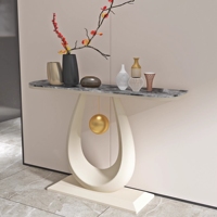 Table console en métal de luxe léger, style moderne et minimaliste, avec plateau en pierre frittée, pour salon, entrée d'appartement, couloir ou à poser contre le mur