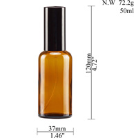 Flacon pulvérisateur en verre ambré vide de 50 ml avec bouchon noir pour soins de la peau, huiles essentielles, voyage, nettoyage, parfum, huile capillaire, tonique visage